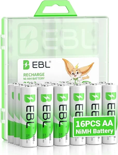 EBL 2800mAh AA Pilas Recargables Ni-MH de 1,2V para los Equipos Domésticos con Estuches de Almacenamiento (16 Piezas)