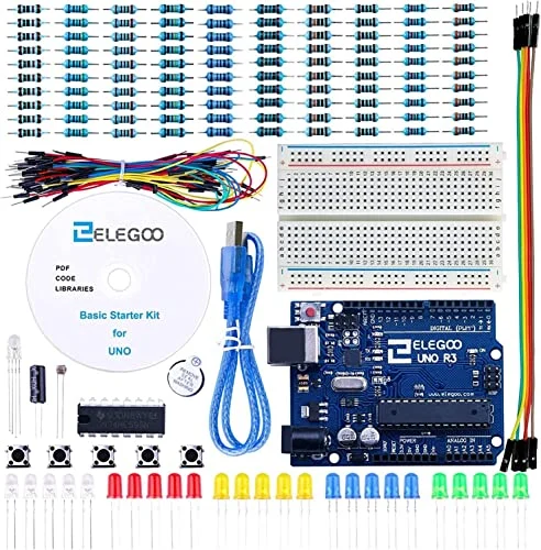 ELEGOO Conjunto Básico de Iniciación Compatible con Arduino IDE con Guías Tutorial en Español, Starter Kit para Arduino UNO con Placa UNO R3 y Protoboard