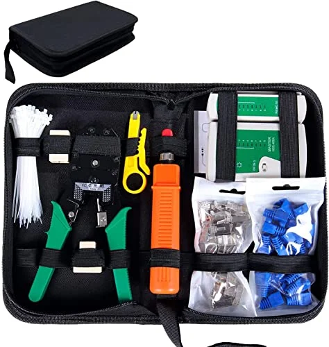 SGILE Comprobador de Cable de Red RJ45 Network Tool Kits Red Profesional Mantenimiento de la Computadora LAN Cable Tester 9 en 1 Herramientas de Reparación