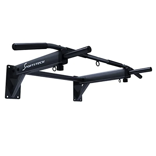 Sportstech Barra de dominadas para Pared KS300 4en1, 3 Ranuras para TRX & Bolsa de Boxeo, 6 empuñaduras Antideslizantes,8 Tacos Resistentes incluidos