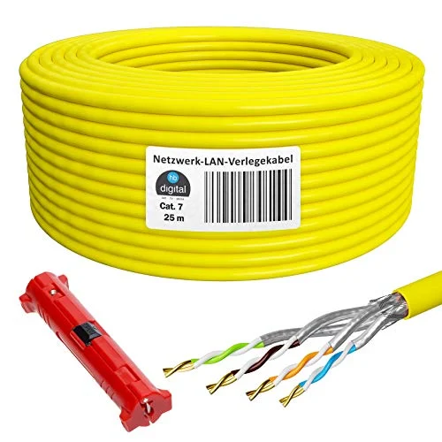 HB-DIGITAL 25m de Cable de red Básico cat. 7, Pelador, Cable LAN Cable cat. 7 de Cobre Profesional S/FTP PIMF LSZH Libre de Halógenos Amarillo Conforme a RoHS