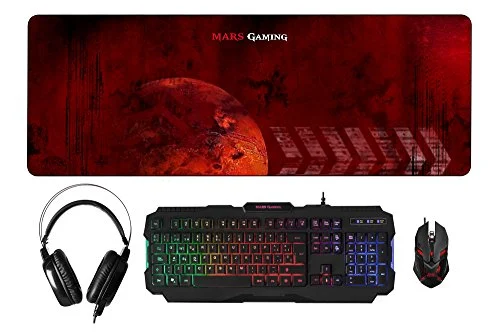 Mars Gaming, Pack RGB de Teclado, Ratón, Auriculares y Alfombrilla