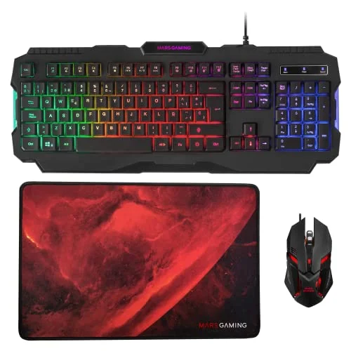 Mars Gaming MCP118, Pack Gaming RGB Teclado, Ratón y Alfombrilla, Negro, Idioma Español