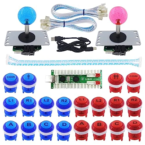 SJ@JX 2 Player Arcade Game DIY Kit LED Button Zero Delay USB Encoder 2 Player Mechanical Keyboard Switch Arcade Joystick Controller PC Raspberry Pi 2/3