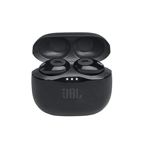 JBL Tune 120 Auriculares inalámbricos con Bluetooth y JBL Pure Bass Sound, 16 h de música continua y estuche de carga inteligente, negro
