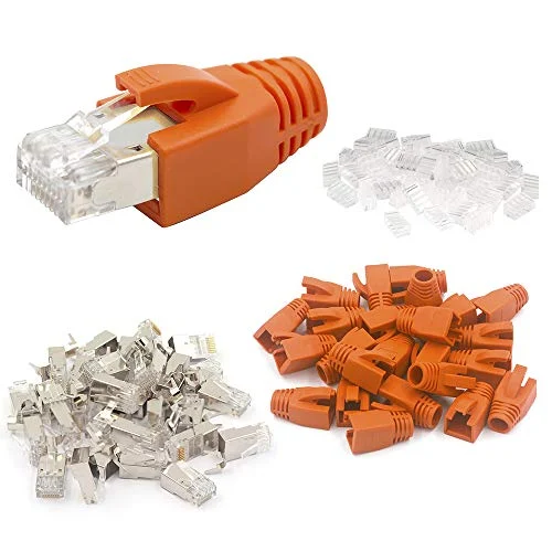 VCE 1.ª generación 10 Unidades Conector RJ45 Cat7 Cat6a para Cable de Red Cat7 Cat6a Apantallado con Guia y Funda de Cable Naranja