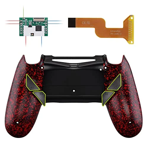 eXtremeRate Dawn Programable Remap Kit Botón de Reasignación para ps4 con Board de Actuelización&Carcasa Trasera Diseñada&4 Botones Traseros para ps4 Mando JDM 040/050/055(Salpicadura Roja)