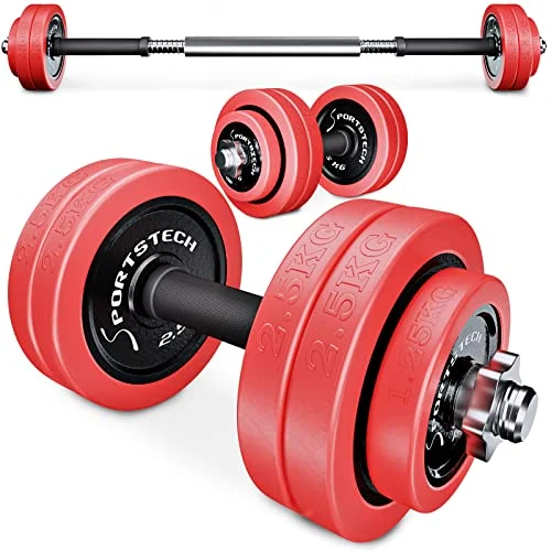 Sportstech Pesas y Mancuernas 2en1 AH300 con Recubrimiento de Silicona |Mancuernas Ajustables de Hierro Fundido de 20 kg / 30 kg | Gimnasio en casa | Entrenamiento de Fuerza y Musculación AH300