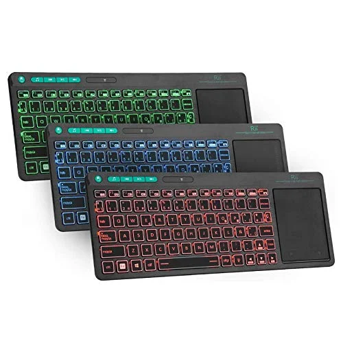 Rii K18 Plus -Teclado inalámbrico con 3 colores LED, batería recargable de ion de litio, Qwerty español, color negro