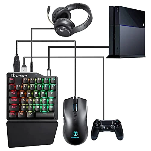 ZJFKSDYX C91 Combo de teclado y mouse para juegos con una sola mano, incluyendo auriculares de juego para PC, PS5, PS4, Xbox, Switch