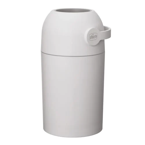 Chicco Contenedor Pañales con Control de Olores, Sistema de Deshecho de Pañales, Papelera Pañales Compacta, Ahorra Espacio, con Tapa, Fácil de Usar y Limpiar, Funciona con Bolsas de Plástico – Gris