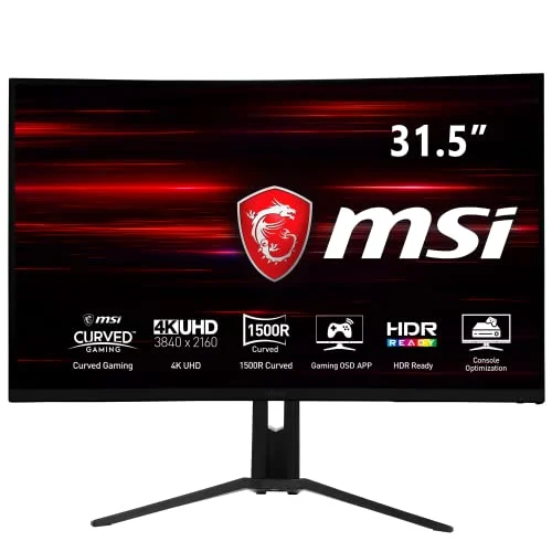 MSI Optix MAG321CURV - Monitor Gaming Curvo de 31.5" UHD 60Hz ( 3840 x 2160p, ratio 16:9, Panel VA, Pantalla curva 1500R, 4ms respuesta, brillo 300nits, Antiglare) Negro