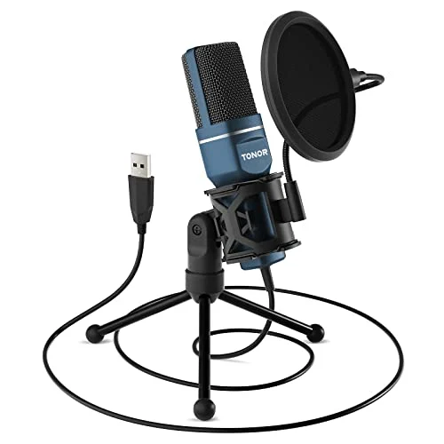 TONOR PC Micrófono de Cardioide Condensador Computadora USB Plug & Play con Soporte Trípode & Filtro Pop para Grabación Vocal, Podcasting, Transmisión, Video de Youtube para Laptop Desktop PC