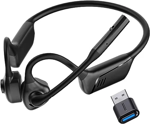 ZIOCOM Auriculares de conducción ósea, Auriculares de oído Abierto con micrófono y cancelación de Ruido, Auriculares inalámbricos Bluetooth aptX-LL con dongle USB-A, Compatible con PS4 / PS5 / PC