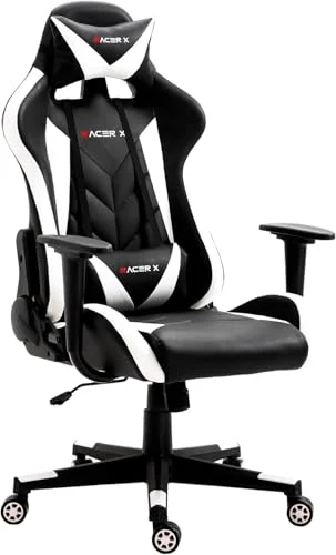 Silla Gaming Racer X Ergonómica Racing Sillón Gamer Profesional Videojuegos,Ordenador, Oficina, Escritorio. Reposabrazos. Cojín Lumbar y Reposacabezas. Giratoria, Regulable en Altura y reclinable.