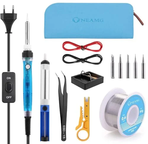 Kit de Soldador,Soldadores de Estaño Electronica con Caja de Herramienta Temperatura Ajustable con Interruptor Set de Soldadura Multímetro Digital Alambre de Soldar para Varios Usos y Reparaciones