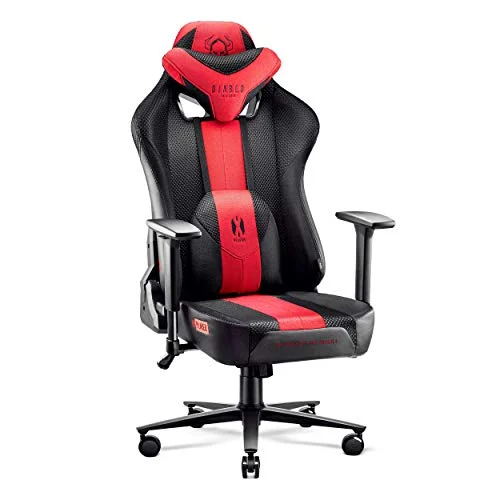 Diablo Silla Gaming Tela X-Player 2.0 - Silla Gamer con Reposabrazos 3D - Cojín Cervical/Lumbar Función de Balanceo - Silla de Oficina 160 kg - Cadeira Gaming Ergonómica - King (XL)