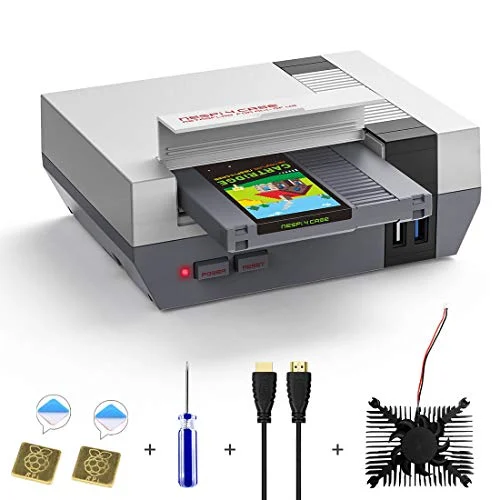 RETROFLAG NESPi 4 Caja para Raspberry Pi 4 Modelo B, Raspberry Pi 4 Caja con 2,5" Carcasa SSD con Fuente de Alimentacion USB-C, HDMI Adaptador, Ventilador, Disipadores de Calor para Raspberry Pi 4