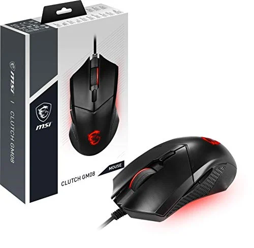 MSI Clutch GM08 - Ratón USB simétrico para Videojuegos, LED Rojo, Sensor óptico Paw 3519 (4200 dpi), conmutador de hasta 10 mln clics, Sistema de Pesas Intercambiables, Negro