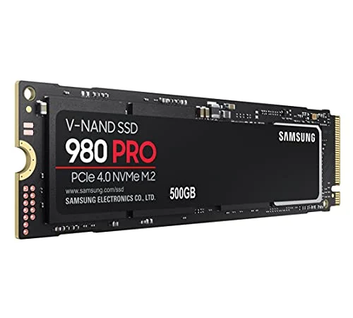 Samsung 980 PRO M.2 NVMe SSD (MZ-V8P500BW), 500 GB, PCIe 4.0, 6,900MB/s Read, 5,000MB/s Write, Internal Solid State Drive