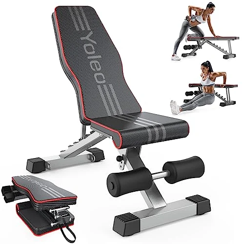 YOLEO Banco de Pesas Ajustable, Soporta 300kg Utilidad Plegable,de Entrenamiento de Cuerpo Completo Inclinación Decline Levantamiento Plano, Press, para Ejercicios de Gimnasio en casa