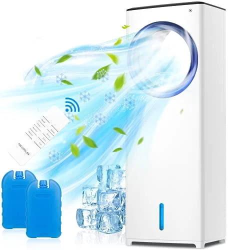QUARED Enfriador de Aire Acondicionado, 4 en 1 Móvil Climatizador Evaporativo Ventilador Humidificador Purificador, Tanque de Agua 3.5L, 3 Velocidades, Temporizador, Mando a Distancia Hogar Oficina