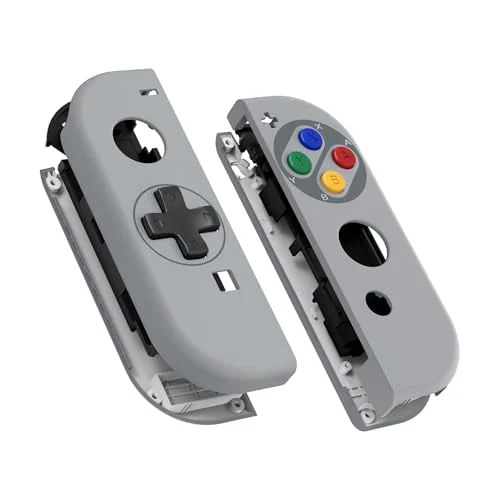 eXtremeRate Carcasa D-Pad Versión con Botones para Nintendo Switch & OLED Joycons, Cubierta Placa de Reemplazo con Herramientas - No Incluye Carcasa de Consola, SFC SNES EU