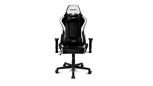 Drift Gaming DR175 - Silla Gaming Profesional, Polipiel, reposabrazos Ajustables 2D, pistón Clase 4, giratoria, Mecanismo de Mariposa, cojín Lumbar y Cervical, Color Negro/Blanco