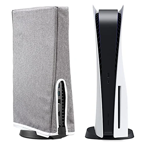 JUSPRO Protector antipolvo para PS5, antiarañazos, compatible con consola PlayStation 5, edición digital y edición regular (gris)