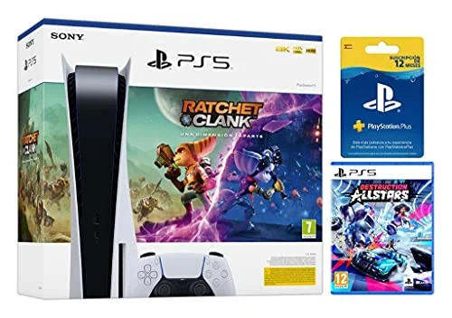 PlayStation 5 - PS5 Standard Ratchet & Clank + Suscripción PlayStation Plus 365 + Destruction AllStars [Bundle]