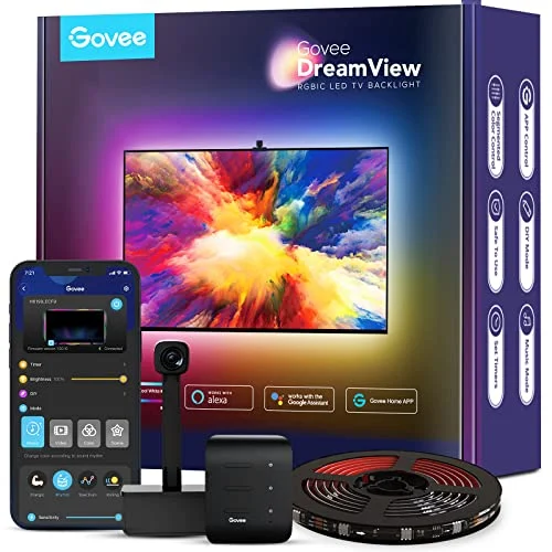 Govee Tira de Luces LED con Cámara 3,8m para TV de 55-65 Pulgadas, WiFi Inteligente RGBIC, Funciona con Alexa, Google Assistant, Envisual, para Película y Gaming DreamView T1