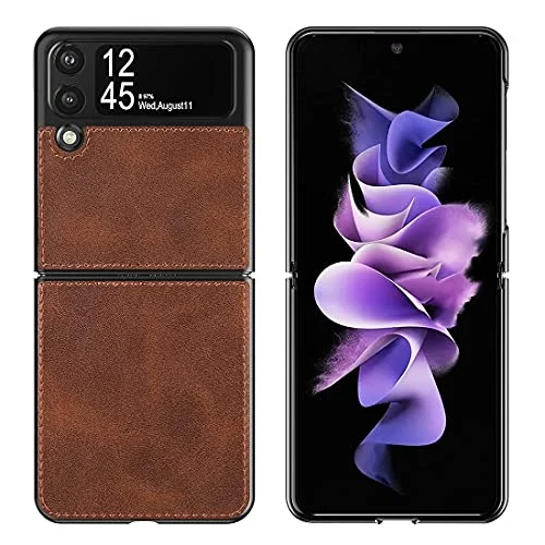 Cresee Funda para Samsung Galaxy Z Flip 3 5G, piel sintética, funda de protección, compatible con Galaxy Z Flip3 2021, color marrón