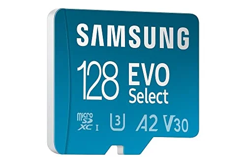 Samsung Tarjeta de memoria microSD EVO Select, 128 GB, micro SD, XC, UHS-I, U3, 130 MB/s, Full HD y 4K UHD, tarjeta de memoria con adaptador, MB-ME128KA/EU