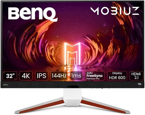 BenQ MOBIUZ EX3210U Monitor Gaming Blanco 32” 4K UHD IPS, 144Hz 1ms, HDMI 2.1, FreeSync, HDR600, 98% P3, 99% Adobe RGB, Eye-Care, Control Remoto, Altavoces 2.1, Compatible PS5/Xbox Series X 4K a 120Hz