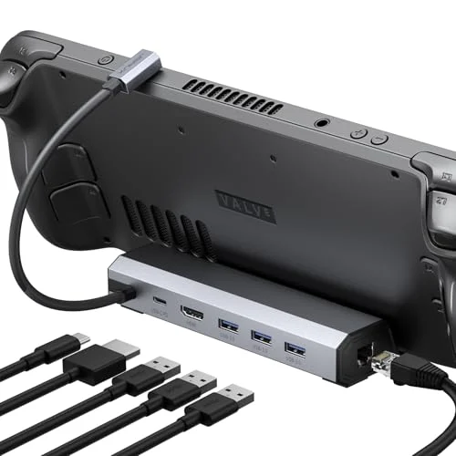 JSAUX 6 en 1 Estación de Acoplamiento Compatible con Valve Steam Deck/OLED/ASUS ROG Ally/Legion Go S/MSI Claw, con HDMI 2.0 4K@60Hz, Tres Puertos USB 3.0, Ethernet Gigabit, Carga de 100W- HB0603
