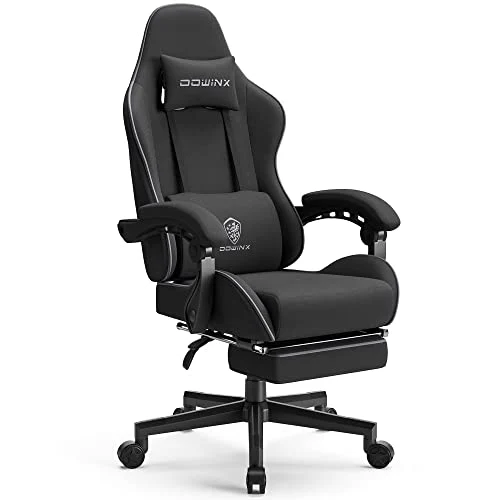 Dowinx Silla para Videojuegos ergonómica con Soporte Lumbar, Silla giratoria Ajustable con reposapiés, Color Negro