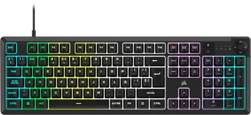 Corsair K55 Core RGB Teclado de Membrana con Cable para Juegos – Interruptores Silenciosos y Sensibles – Resistente a Salpicaduras – RGB de Diez Zonas – iCUE Compatible – QWERTY ES – PC, Mac –Negro