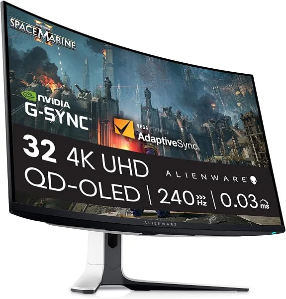 Alienware 32 Monitor Gaming - AW3225QF, 4K UHD (3840x2160), 240Hz, QD OLED | 0.03ms, NVIDIA G-SYNC Compatible, 1700R Curvo, HDR, Dolby Vision, USB-C, DisplayPort, 2 HDMI, 4 USB, 3 Años de Garantía