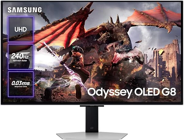 Samsung 32\" Monitor Odyssey OLED G8 UHD 3840 x 2160, 16:9, 240Hz, 0,03ms, FreeSync Premium Pro, G-Sync Compatible, Antirreflejos, Burn-in Safeguard, Modo Eye Saver, Flicker Free