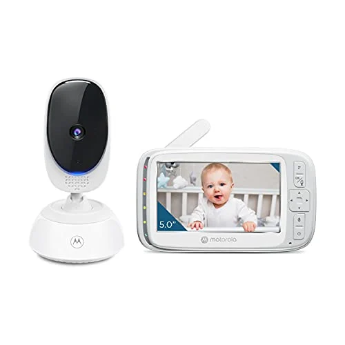 Motorola Nursery VM75 Camara Vigilancia Bebe - Vigilabebes con Unidad de Padres de 5 Pulgadas - Cámara de Bebé con Visión Nocturna, Zoom Digital, Comunicación Bidireccional y Canciones de Cuna