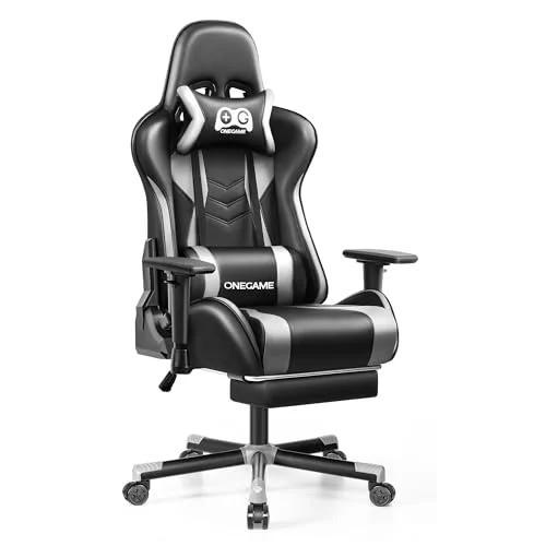 OneGame Silla Gaming, Silla Gamer Adulto Grande y Alta, Reposabrazos Ajustables, Silla Ergonómica de Videojuegos, Silla PC Juegos Oficina, 150K, Gris
