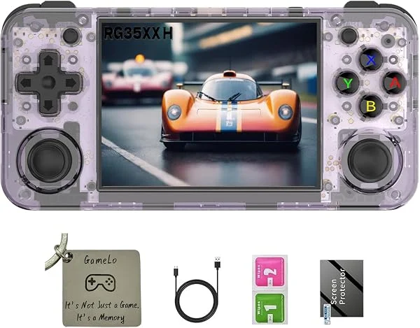 RG35XX H, Consola de juegos portátil Anbernic Retro con tarjeta de 64GTF, diseño de joystick dual, pantalla HD de 3.5 pulgadas, batería de alta capacidad que dura hasta 8 horas para una mejor