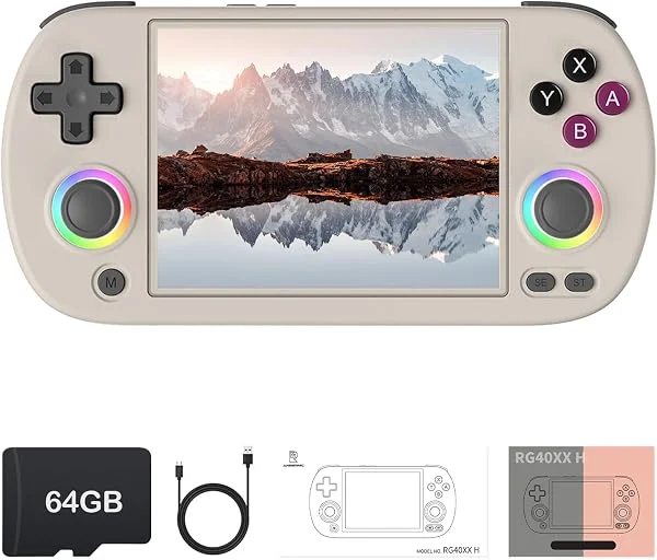 RG40XX H - Consola de juegos de mano retro, sistema operativo Linux integrado, tarjeta TF de 64 G, consolas de videojuegos retro, pantalla IPS de 4.0 pulgadas, reproductor de video portátil de