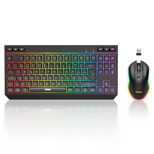 RedThunder K20 TKL Teclado Gaming inalámbrico, Retroiluminación RGB Ajustable y Batería Recargable, Diseño Compacto con Disposición QWERTY ES y 6 Teclas Multimedia, Teclado USB para PC/Mac (Negro)