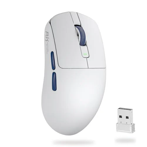 RK ROYAL KLUDGE M30 Ratón Gaming Inalámbrico, 12K dpi, 43g Ultraligero, BT5.1/2.4G/USB-C, Ratón Ergonómico con Sensor PAW3311, Batería Recargable 250 mAh, 5 Botones Programables para PC/Mac, Blanco
