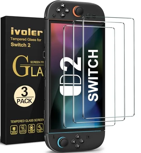 ivoler 4 Piezas Protector Pantalla para Nintendo Switch 2 Model 2025, Incluye Marco de Instalación Fácil, Cristal Vidrio Templado Premium