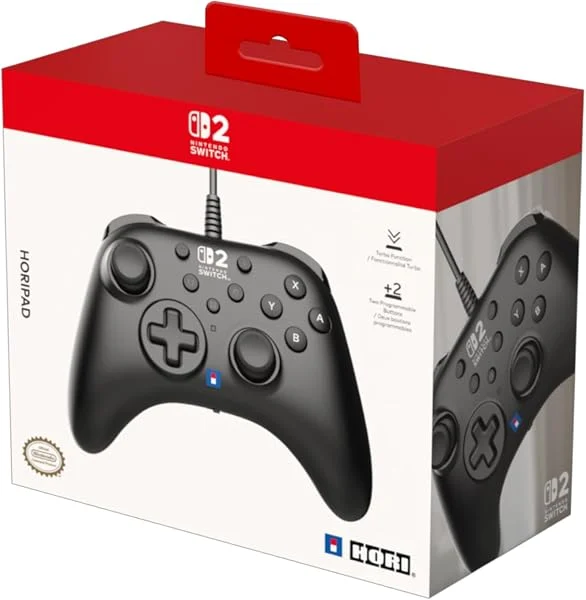 Hori - Mando con cable HORIPAD Turbo (Negro) para Nintendo Switch 2/PC – Licencia oficial